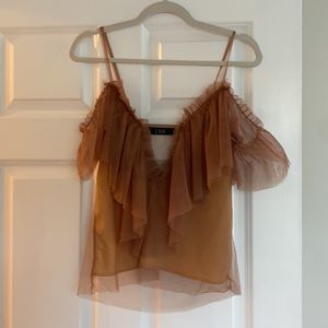 Medium brown tulle crop top